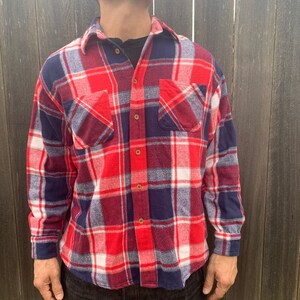Vintage Big Mac Blue Red White Plaid Flannel Cotton Button Up Shirt Men&#39;s Size XL
