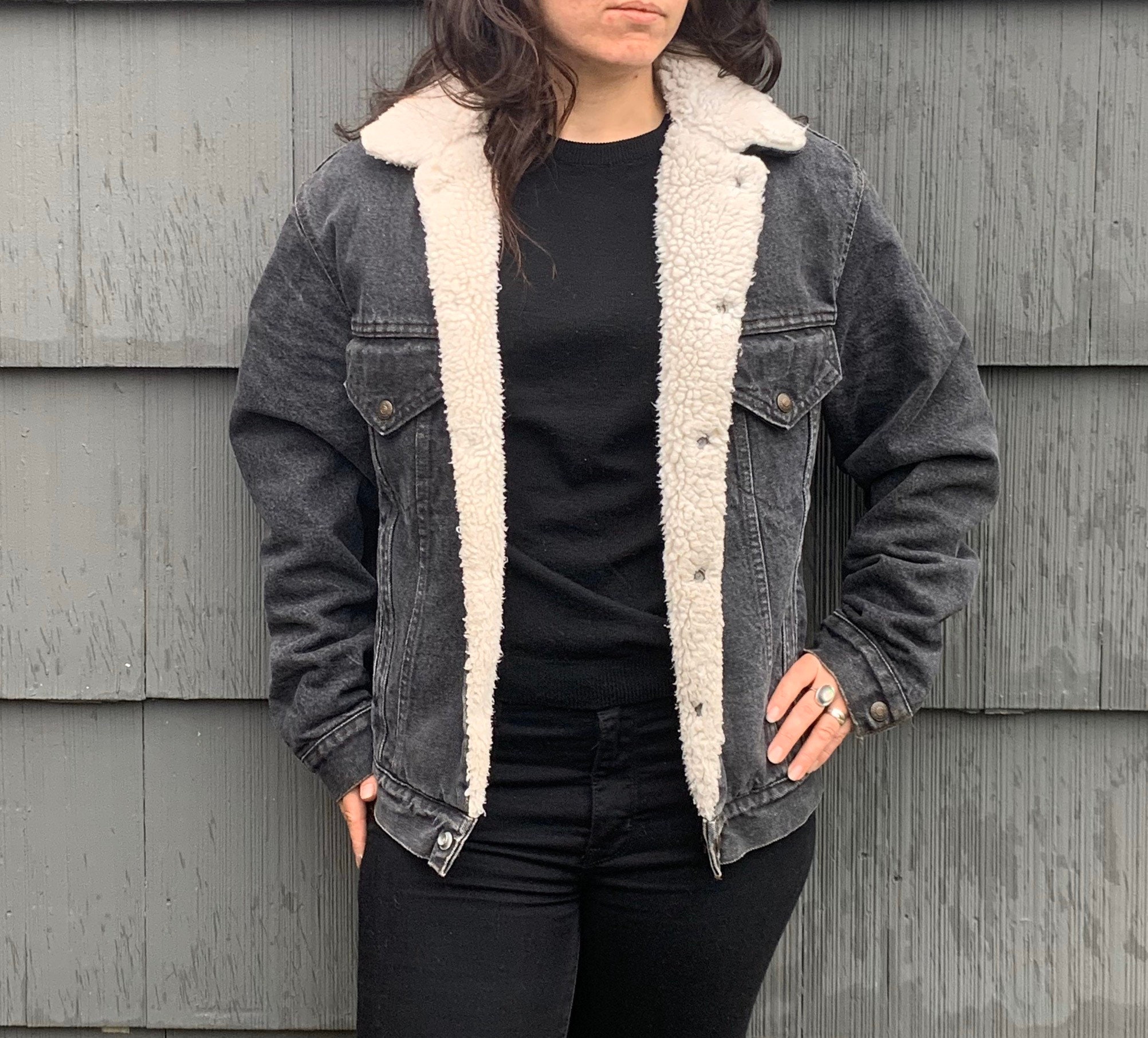 Grey Denim Jean Jacket Western Button 