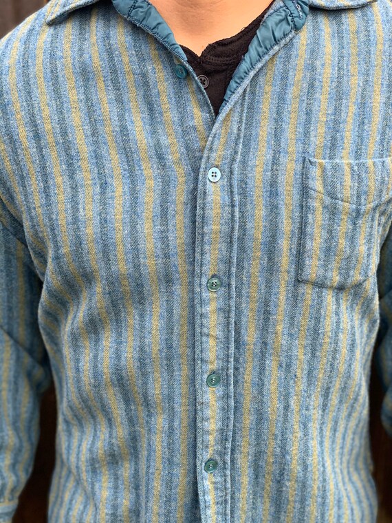 Rare Pendleton Blue and Yellow Green Striped Vintage Wool Button 