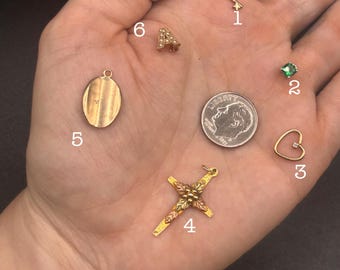 Estate Stackable 10k Gold Mixed Charms Pendants - 4/29 - LOT J