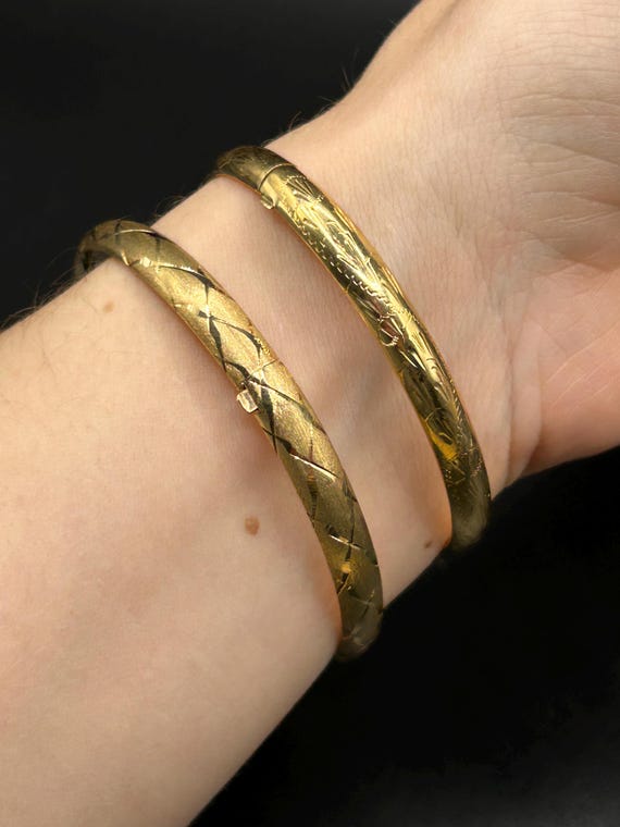 Estate Stackable 14k Gold Mixed Bangles Bracelets… - image 5