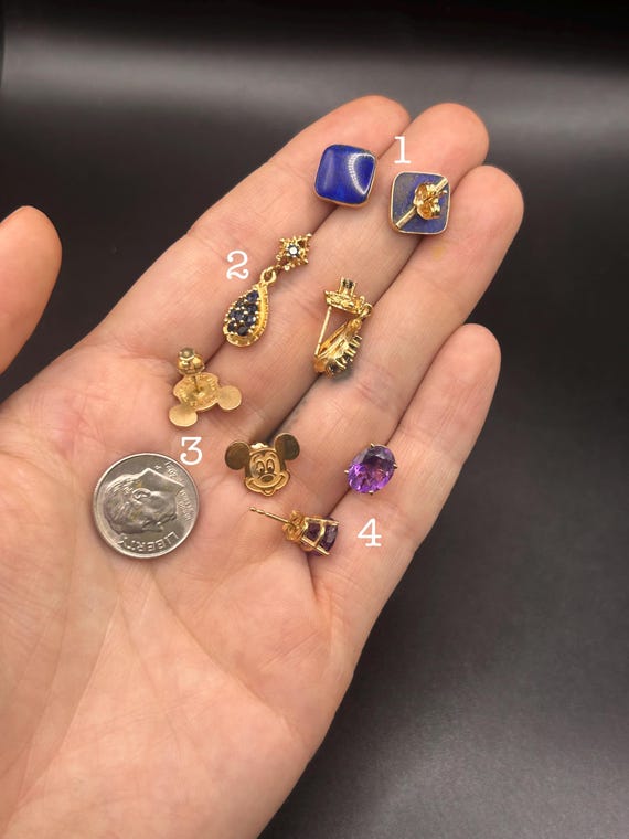 Estate Stackable 14k Gold Mixed Dangle Stud Hoop … - image 1