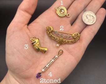 Estate Stackable 18k Gold Mixed Charms Pendants - 5/20 - LOT G