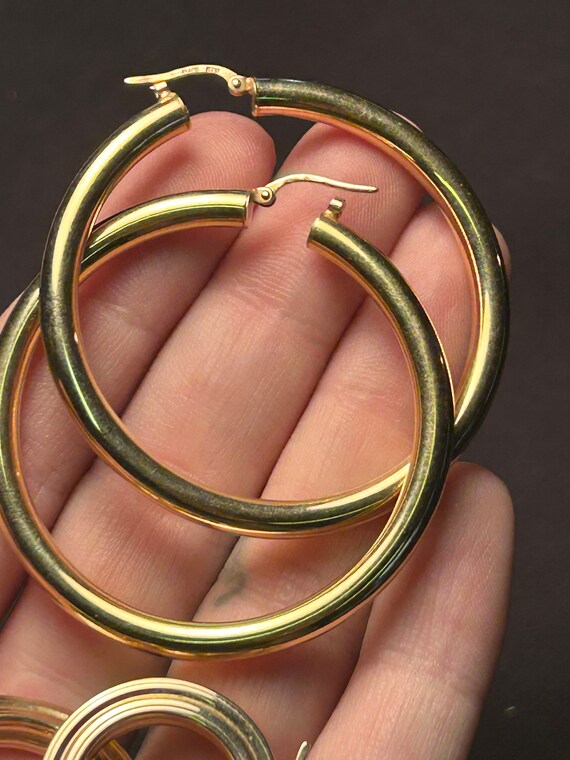 Estate Stackable 14k Gold Mixed Hoop Stud Dangle … - image 7