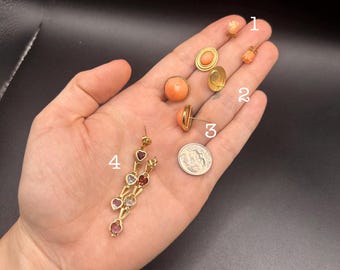Estate Stackable 14k Gold Mixed Stud Dangle Earrings - 5/19 - LOT H