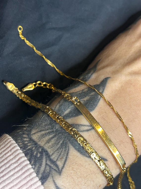 Estate Stackable 18k Gold Mixed Link Bracelets - … - image 8