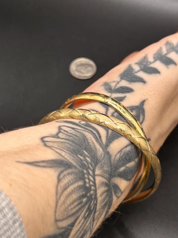 Estate Stackable 14k Gold Mixed Bangles Bracelets… - image 8