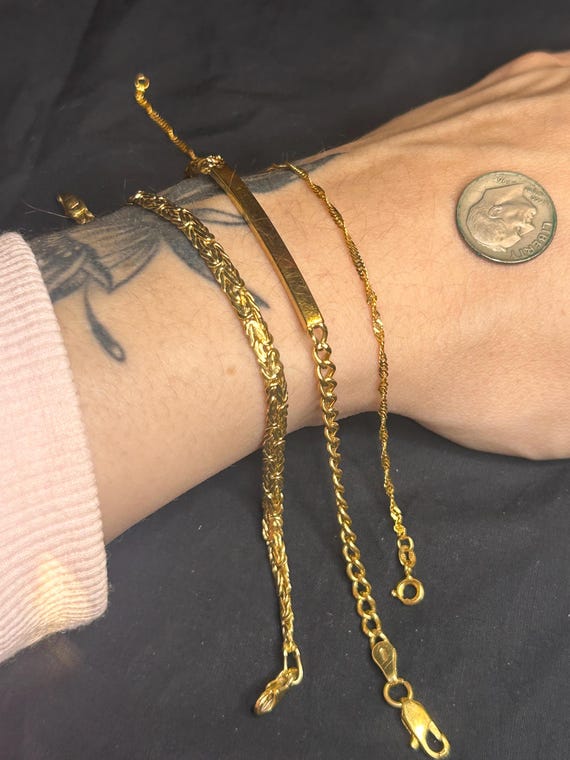 Estate Stackable 18k Gold Mixed Link Bracelets - … - image 6