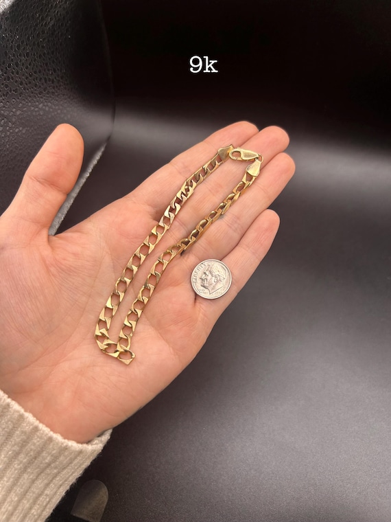 Estate Stackable 9k Gold Link Chain Bracelet - 3/… - image 1