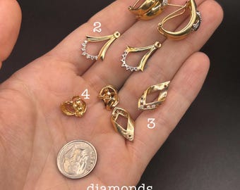 Estate Stackable 14k Gold Mixed Diamond Stud Dangle Earrings - 5/19 - LOT G
