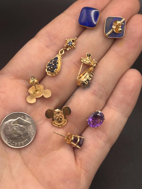 Estate Stackable 14k Gold Mixed Dangle Stud Hoop … - image 4