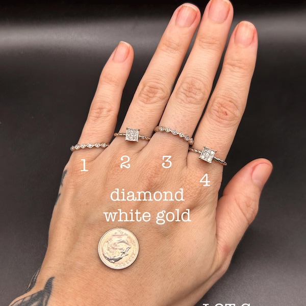 Estate Stackable 14k Gold Mixed Diamond Rings Bands - 12/31/25 - LOT G