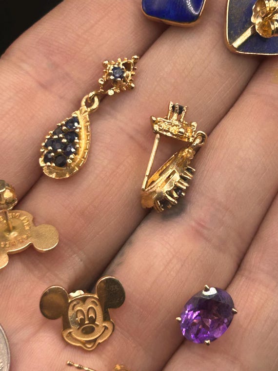 Estate Stackable 14k Gold Mixed Dangle Stud Hoop … - image 7