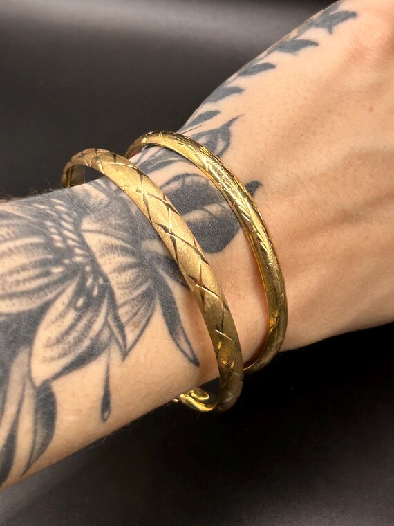 Estate Stackable 14k Gold Mixed Bangles Bracelets… - image 7