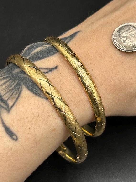 Estate Stackable 14k Gold Mixed Bangles Bracelets… - image 4