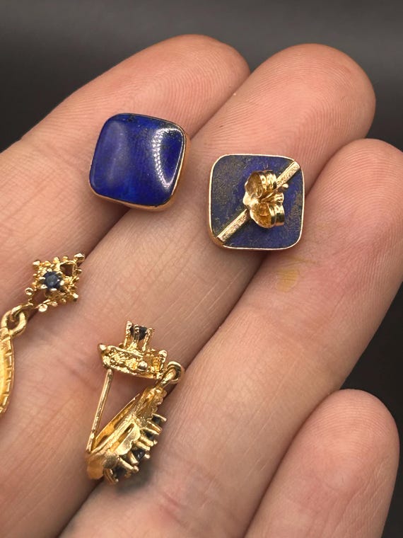 Estate Stackable 14k Gold Mixed Dangle Stud Hoop … - image 5