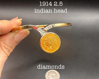Estate Stackable 14k/21k Gold 2.5 Indian Head Bangle Bracelet - 3/27/26 - LOT PP