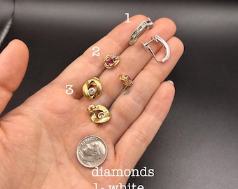 Estate Stackable 14k Gold Mixed Diamond Earrings - 6/1 - LOT D