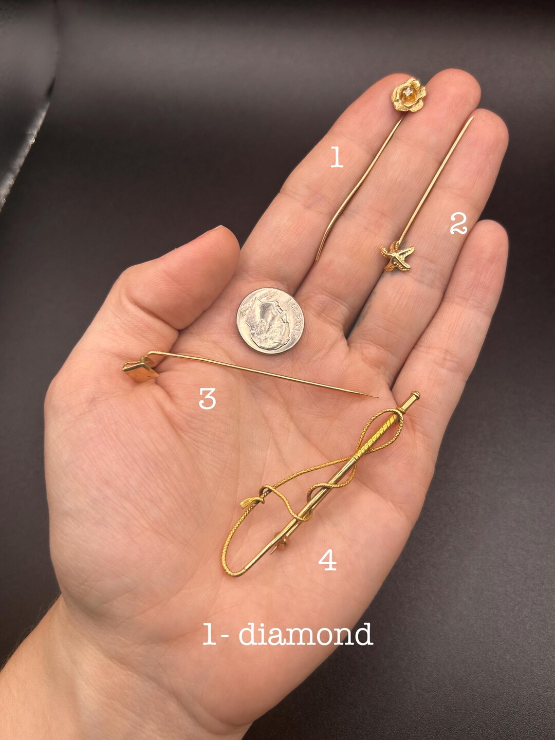 Estate Stackable 14k Gold Mixed Stick Pins Brooches - 9/30/25 - LOT S ...