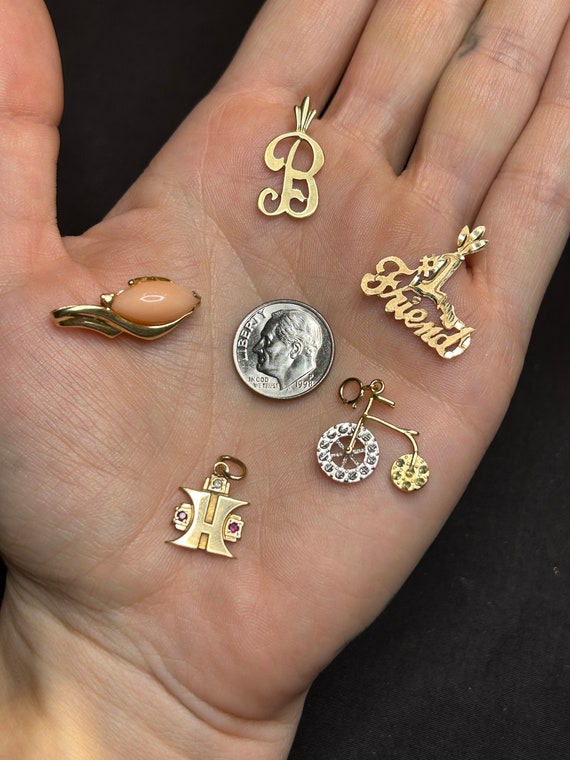 Estate Stackable 14k Gold Mixed Charms Pendants -… - image 2