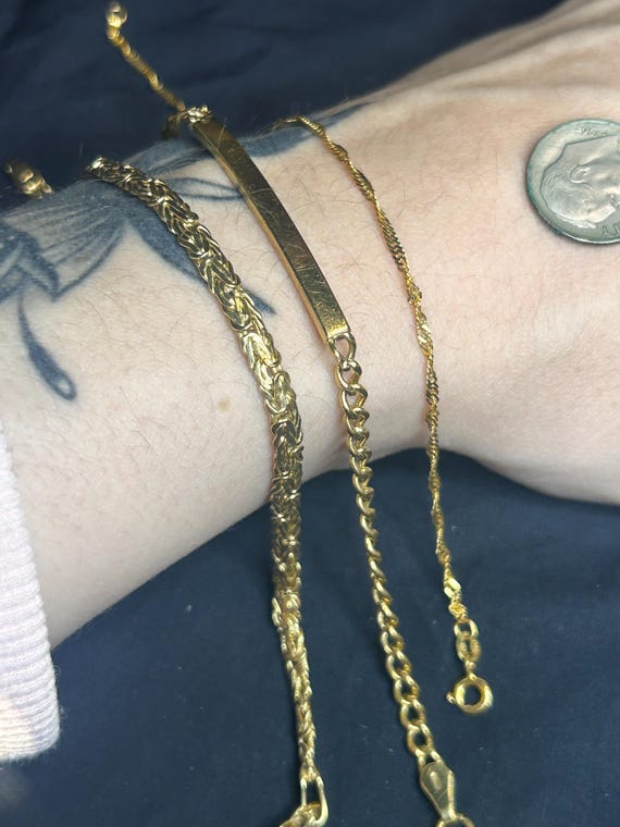 Estate Stackable 18k Gold Mixed Link Bracelets - … - image 9