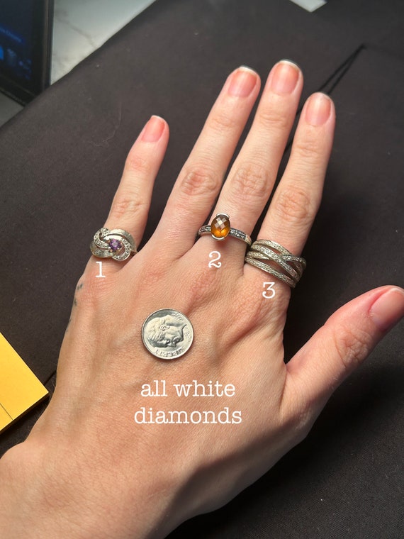 Estate Stackable 14k Diamond White Gold Mixed Rin… - image 1