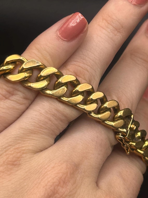 Estate Stackable 18k Gold Solid Link Bracelet - 2… - image 8