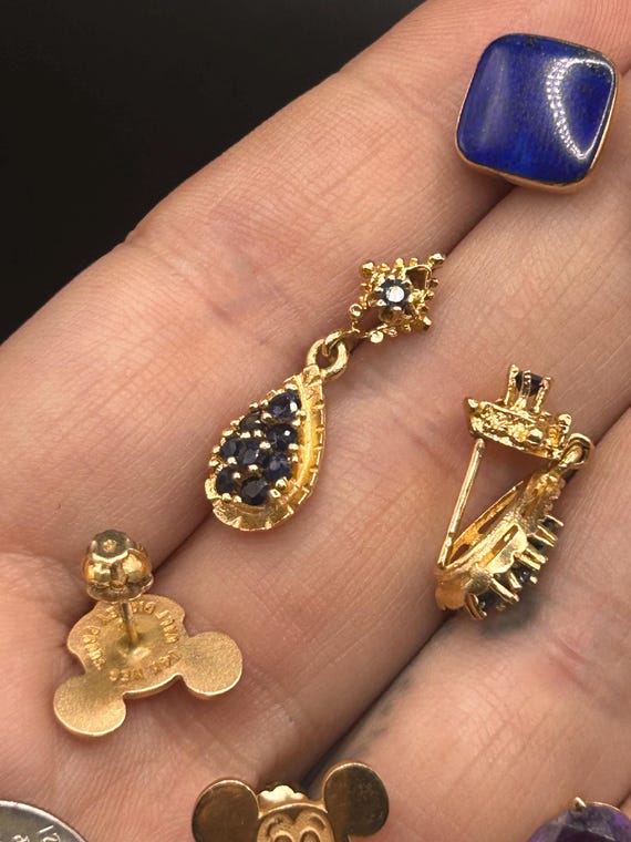 Estate Stackable 14k Gold Mixed Dangle Stud Hoop … - image 6