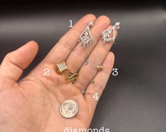 Estate Stackable 14k Gold Mixed Diamond Stud Dangle Earrings  - 5/13 - LOT F