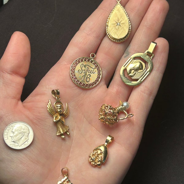 Estate Stackable 14k Gold Mixed Charms Pendants - 5/2/24 - LOT N