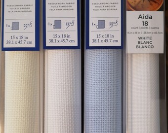 ZWEIGART 16 COUNT AIDA LARGE PRECUT PIECE 48x53cm 19x21/" WHITE OR CREAM.