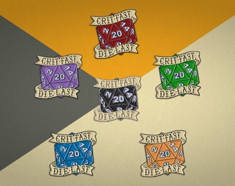 Crit Fast, Die Last Blind Box Dungeons and Dragons Fantasy Role Playing Enamel Pins