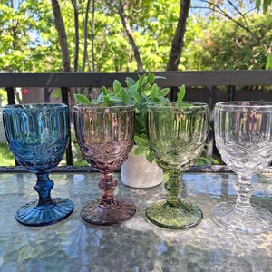 Set of four colored wine glasses -