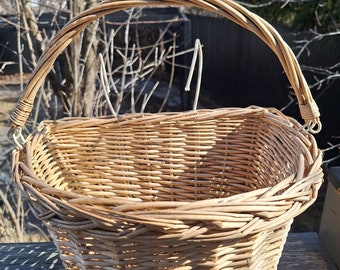 ANCIEN PANIER OSIER NOIR DOUBLURE TISSU PROVENÇAL POUR DÉCO, VÉLO