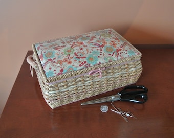 Cesta de costura de mimbre - Cesta de almacenamiento - Vintage