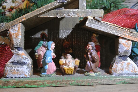 Christmas Crib Wood and Straw Made in Italy the Nativity Collection Etsy Sweden