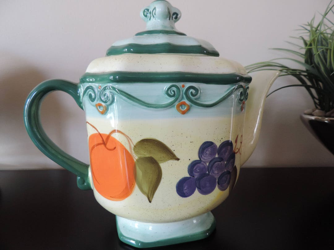 Porcelain Teapot Medici Hand Painted China Tabletops Unlimited Etsy
