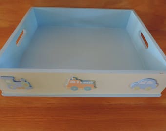 Baby storage tray - Wooden box - Organizer -Blue