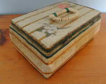Cesta de costura de mimbre - Cesta de almacenamiento - Vintage