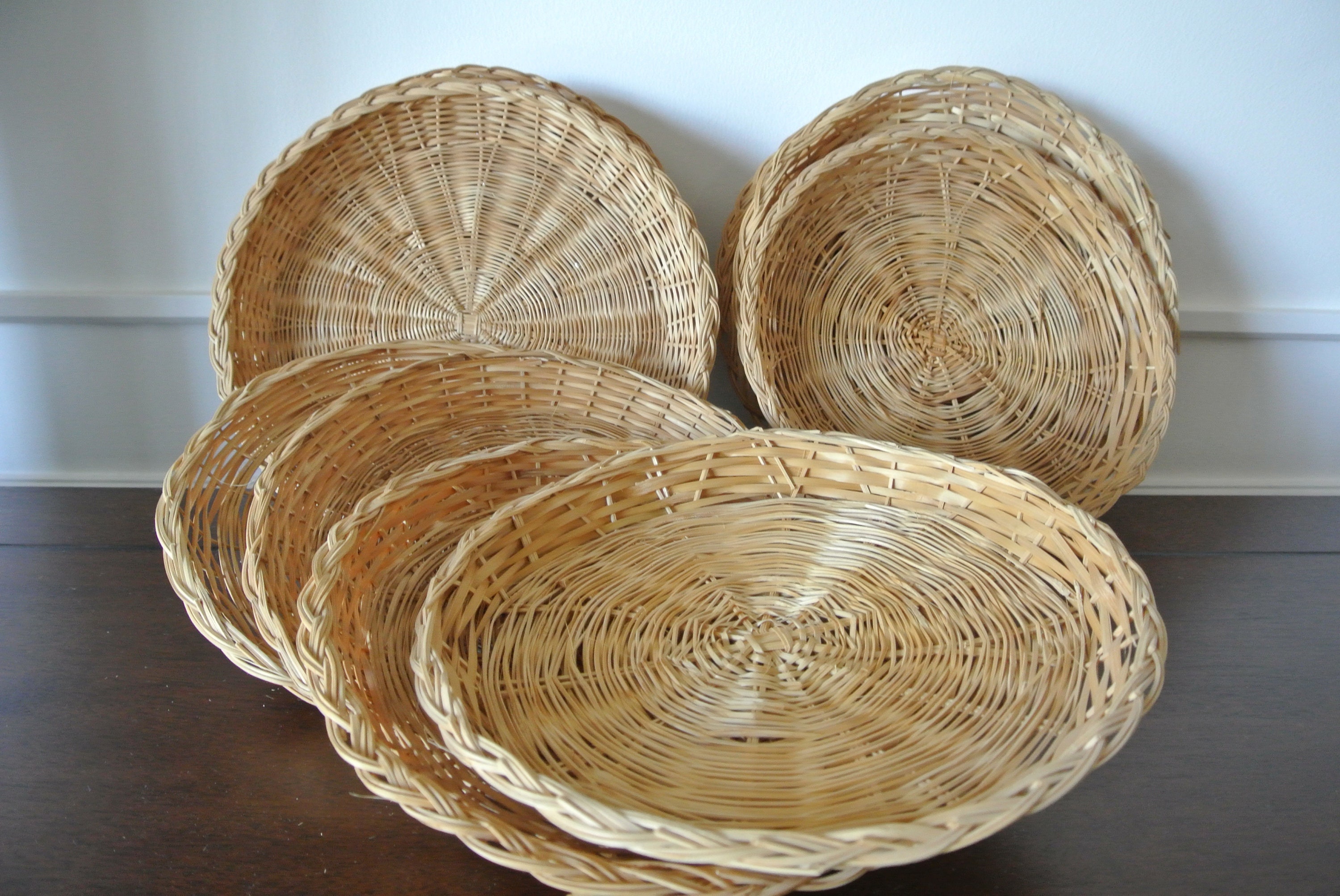Wicker/rattan Plates Set of 14 Courses Vintage Etsy