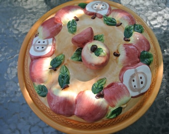 Molde para tarta de cerámica (gran formato), con tapa - manzanas