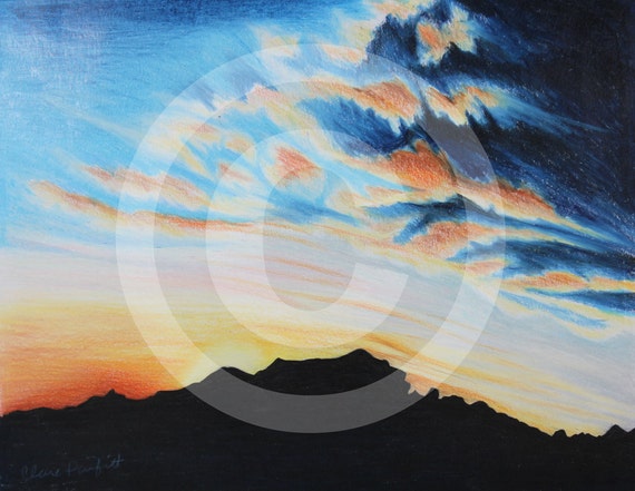 Sunset Clouds Original Drawing Etsy