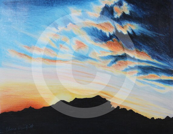 Sunset Clouds Original Drawing Etsy