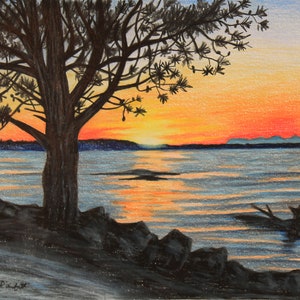 Beach Park Sunset-Original Drawing