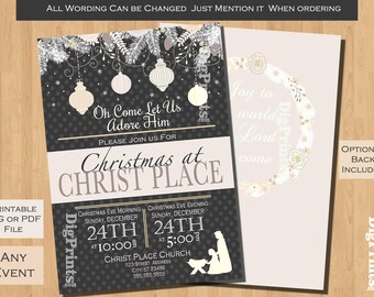 candlelight service invitation christmas eve service candle etsy