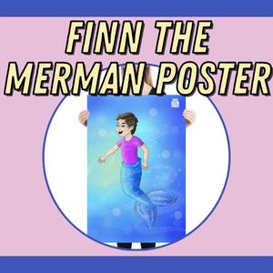 Merman Poster! Finn the Merman Toddler Room Decor, Mermaid Art, &quot;Happy Mermaid Learning&quot; Kids Poster with Bright Colors. Perfect Gift!