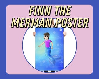 Merman Poster! Finn the Merman Toddler Room Decor, Mermaid Art, "Happy Mermaid Learning" Kids Poster with Bright Colors. Perfect Gift!
