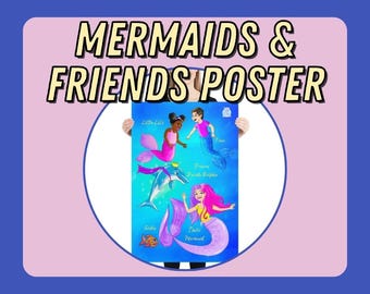 Mermaid Character Poster! Toddler Room Decor, Mermaid Art, "Happy Mermaid Learning" Kids Poster with Bright Colors. Perfect Gift!