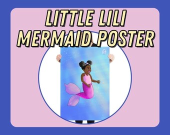 Mermaid Poster! Little LiLi Toddler Room Decor, Mermaid Art, "Happy Mermaid Learning" Kids Poster with Bright Colors. Perfect Gift!