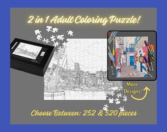 Monte Carlo, Monaco Adult Coloring Jigsaw Puzzle! Mediterranean Puzzle for Adults- Travel- Cruise Ship Port- Retirement Gift- Creative Gift